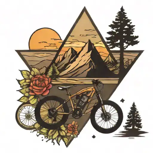 Triangle With Phonexix Mountain And Bike Silhouette