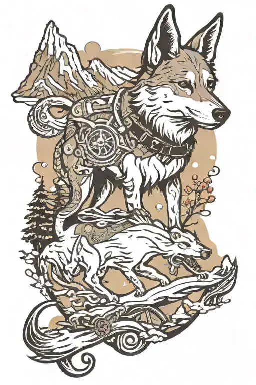 Trek With A Dog On Snow Mountain Range