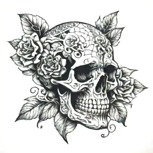 Photo Realistic Skull Turned Slightly Toward The Right In A Mosaic Style