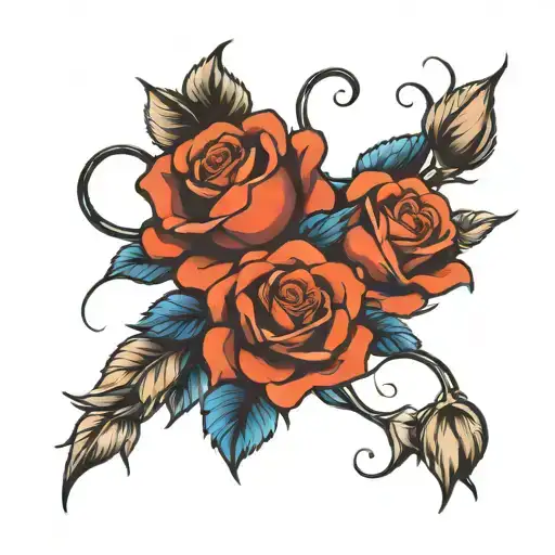 3 Roses Red Blue Black And Stem