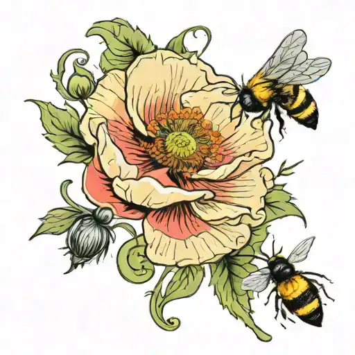 Poppy And Realism Bee Collecting Nectar