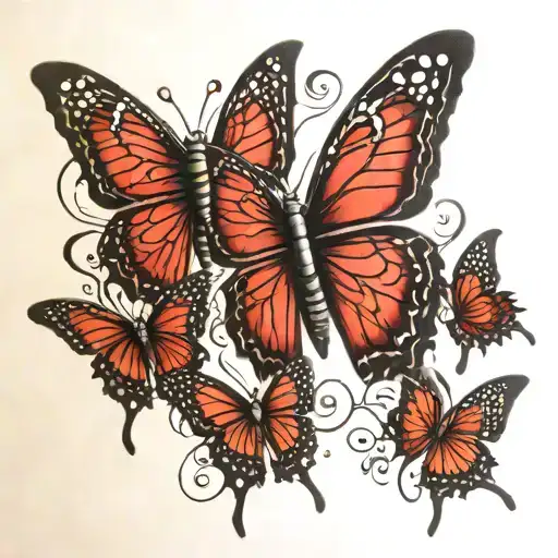 Black And Red Butterflies Down Spine