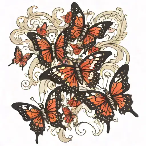 Black Red Butterflies Down Spine Of Back