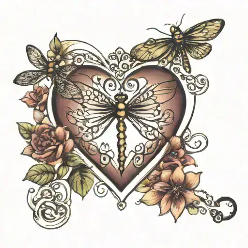 Heart With Infinity Symbol And A Dragonfly Simulating An Anklet On The Left Foot