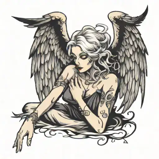 Fallen Angel With Drooping Wings In The Style Of Realism And Graphics