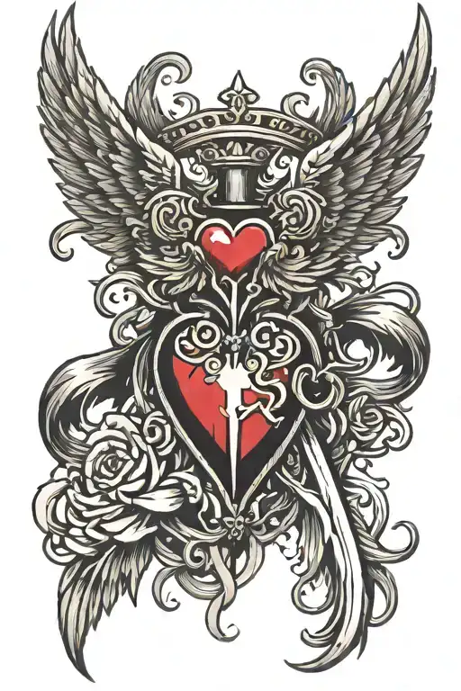 Heart With Wings Pierced By Sword