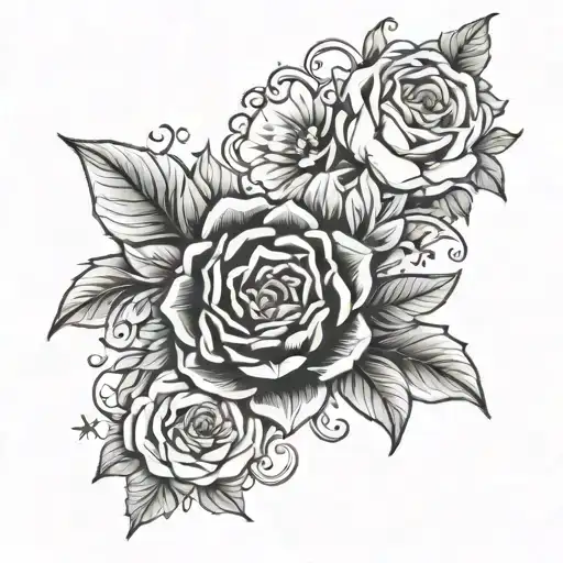 Black And White Partial Arm Sleeve Of Flowers