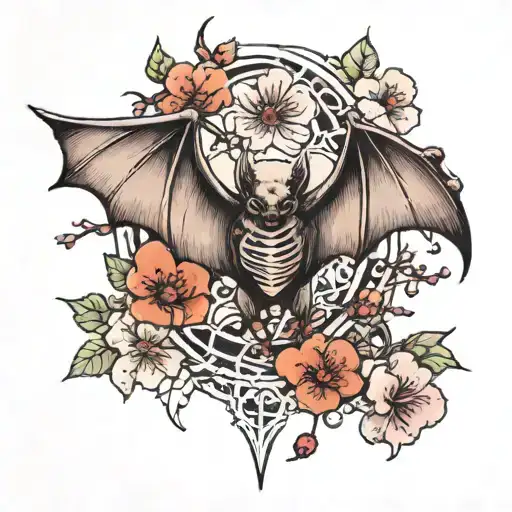 A Bat With An Exposed Skeleton And A Cherry Blossom