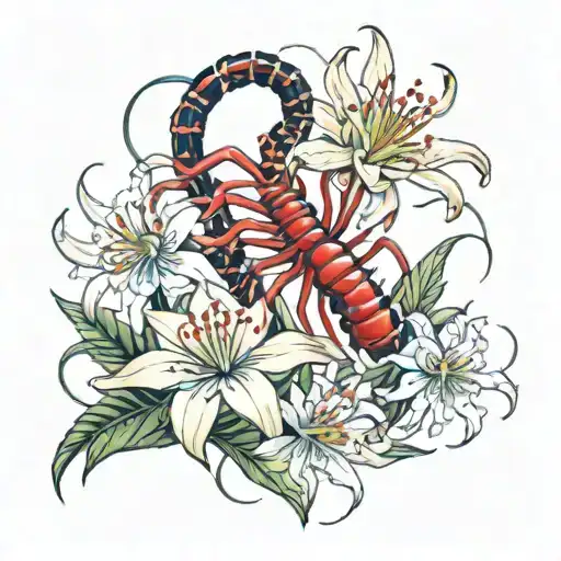 Spider Lilies And Centipede