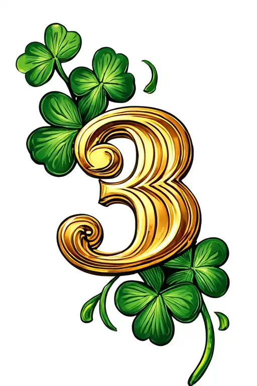Four Leaf Clover With Gold Number 3 Inside Surrounded