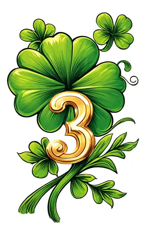 Four Leaf Clover With Gold Number 3 Inside Clover Made