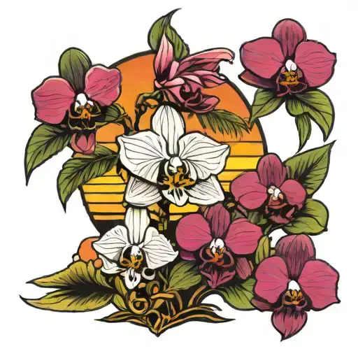 Orchids Palm Trees Clover Sunset