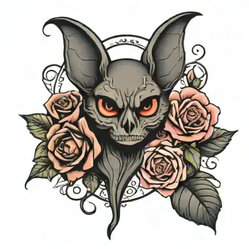 A Bat On Top Of A Sugar Skull And A Rose Tattoo