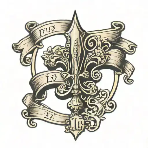 Flour De Lis With A Banner And Date