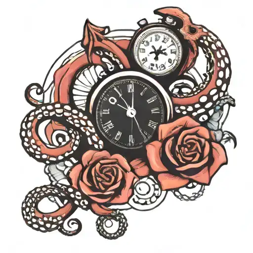 Octopus Tentacles With Rose And Stopwatch