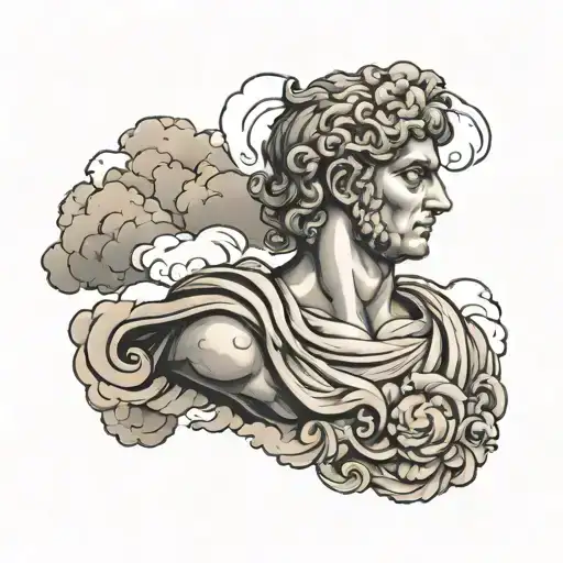 Roman Sculpture With Clouds In The Background Black