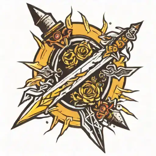 Dagger Knife Surrounded By Lightning And Sun Rays