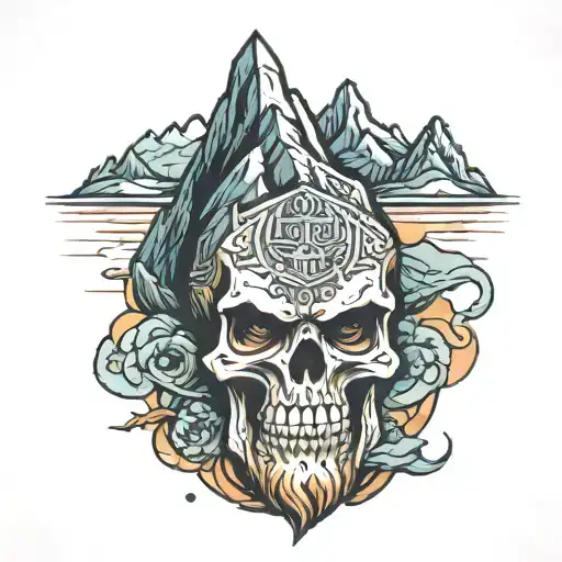 Dwarven Skull With Mountains