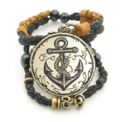 Men Bracelet For Band Inc Little Boat Anchor Wave Fisherman And Little Sparkles Tattoo