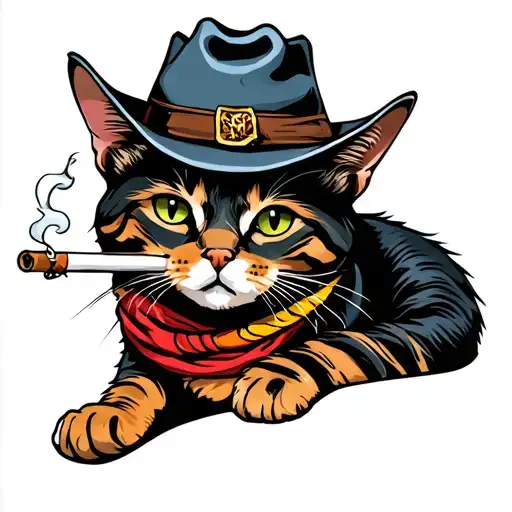 Cowboy Cat Smoking A Cigarette