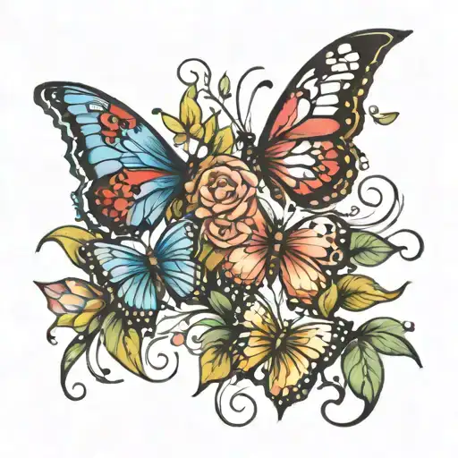 Flowers And Butterflies Representing Love