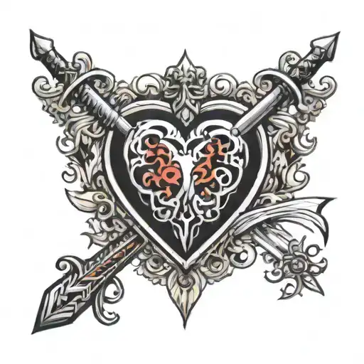 Vertical Sword Piercing A Real Heart Surrounded