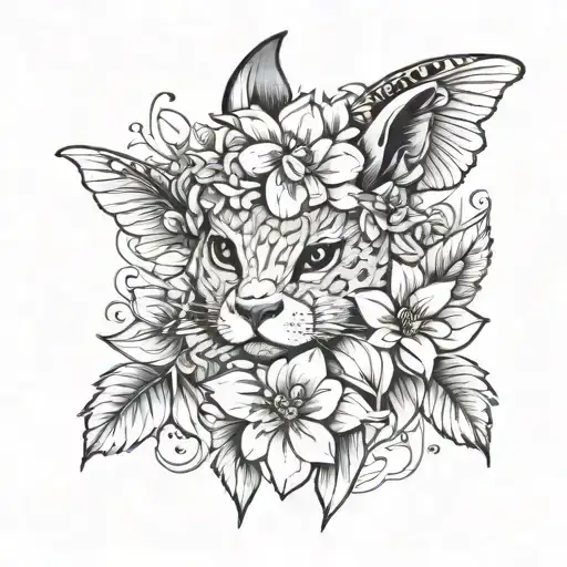 Small Animal With Flower On Head Sketch Style Simple