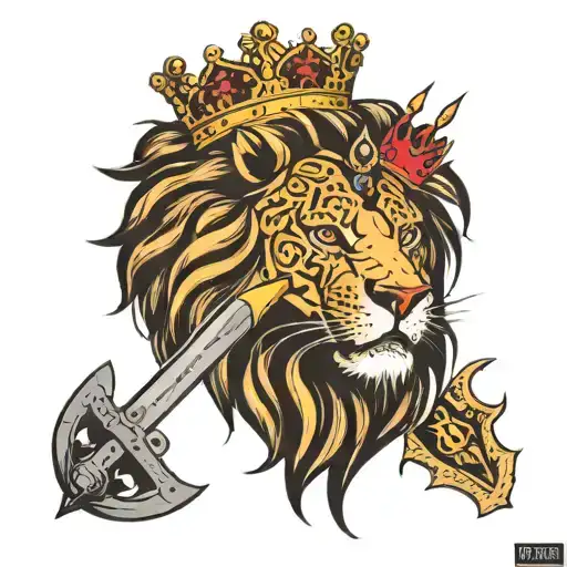 Areis Jordic Sign With Lion Face With Crown An Weapon