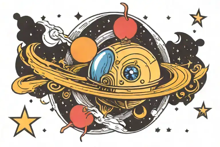 A Tattoo Of A Baby Comet With A Saturn On The Side And A Heart