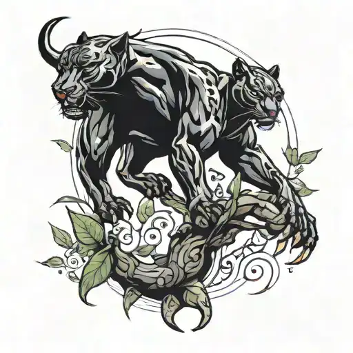 Black Panther Climbing And Angel Reaching