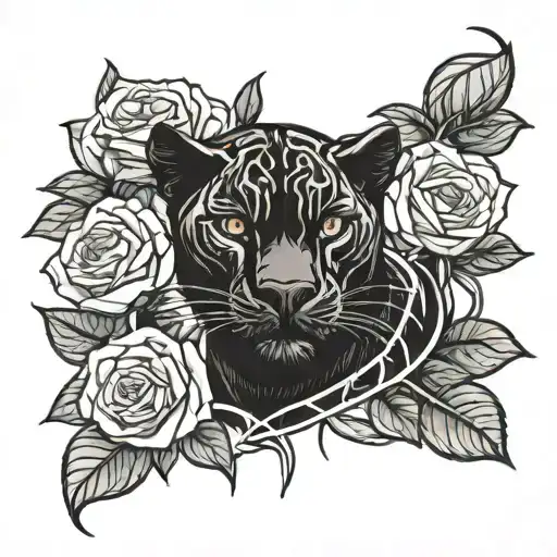 Black Panther And Roses Intertwined