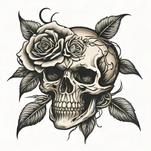 Skull And Rose Intertwined