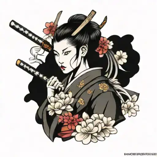 Female Samurai With A Flower Sword
