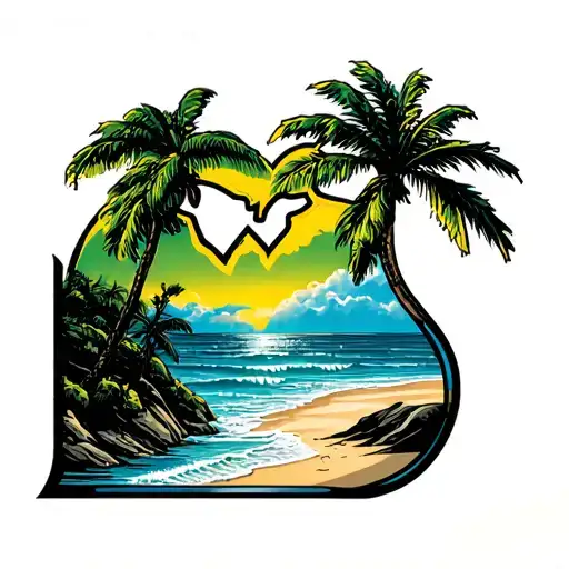Michigan Logo With Palm Trees On The Beach Scene