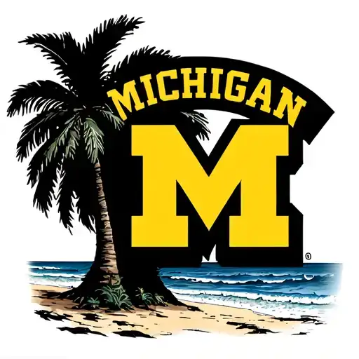 University Of Michigan Block M With Palm Trees On The Beach Scene