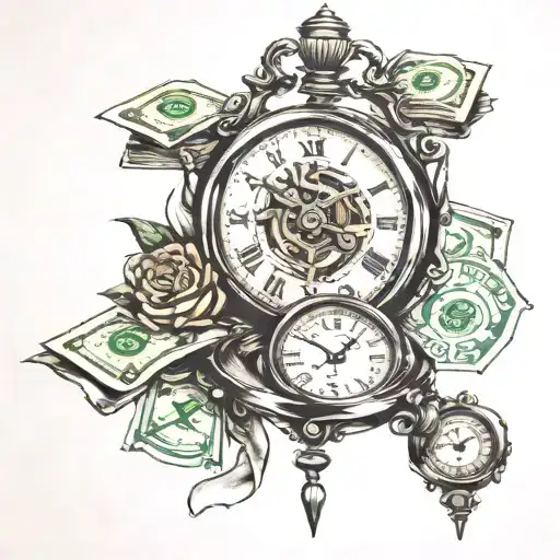 Time Piece And Money On Scale Balanced