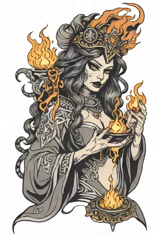 Sorceress With Fire In Hands