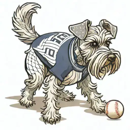 Miniature Schnauzer Playing Baseball Wearing A New York Yankees Jersey