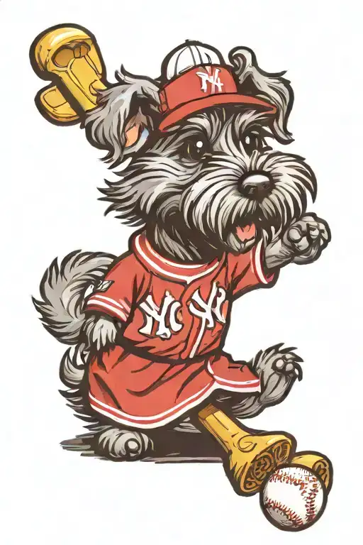 Miniature Schnauzer Playing Baseball Wearing A New York Yankees Jersey