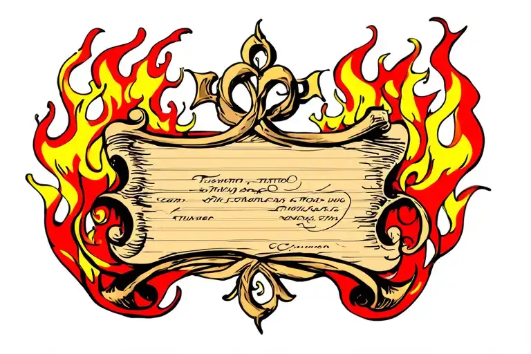 Red And Yellow Flames With A Scroll In The Middle