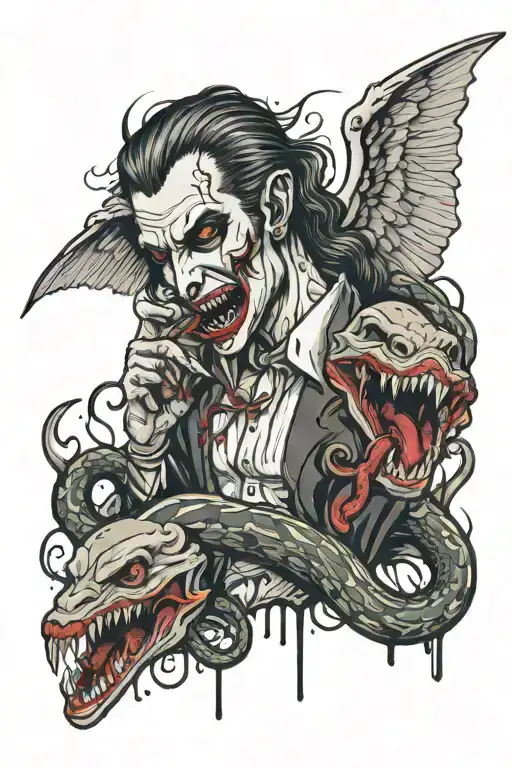 Vampire Angel With Tongue Out Dripping Blood And Snake