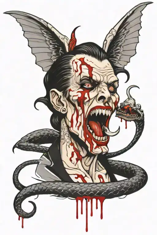 Vampire Angel With Tongue Out Dripping Blood And Snake