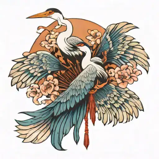 Chinese Fan With Herons