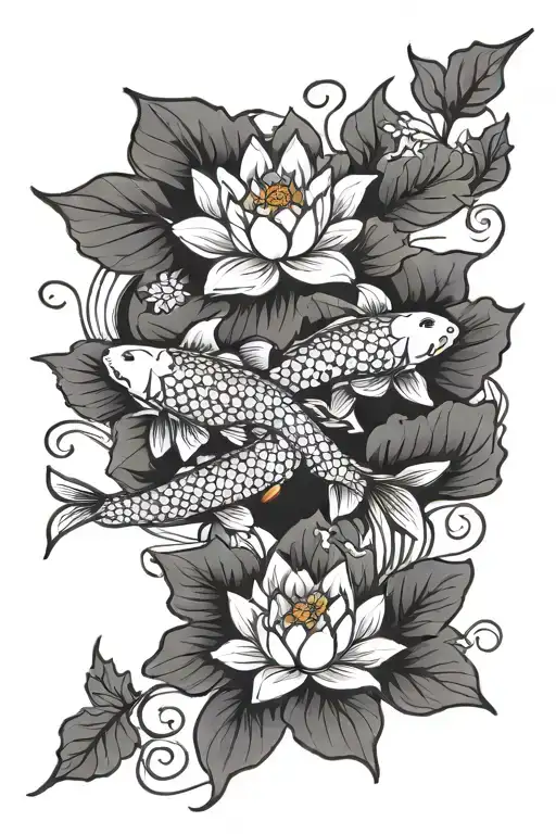 Lotus And Koi Fish