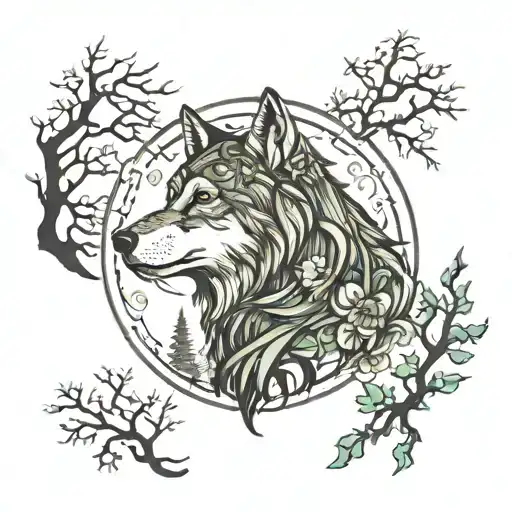 Wolf In Forest Moon Surrounded