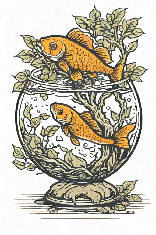 Illustrated Tree With A Goldfish In A Fish Bowl Sitting On The Ground Next To It