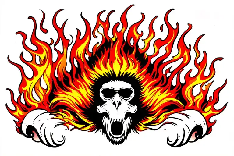 Flames With A Small Mandrill Skull In The Middle