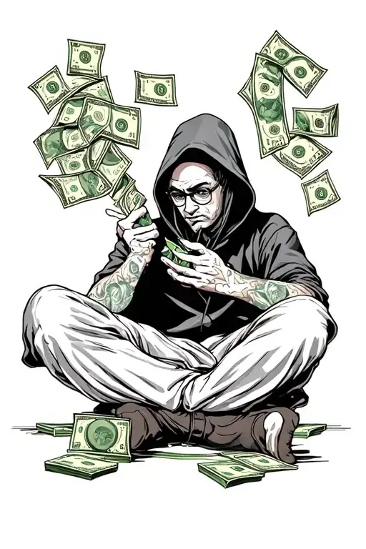 Person With Hood On Sitting Counting Money