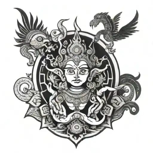 Vishnu Black And White Linework Based