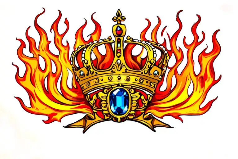 Flames With A Small Crown With Sapphire In The Middle